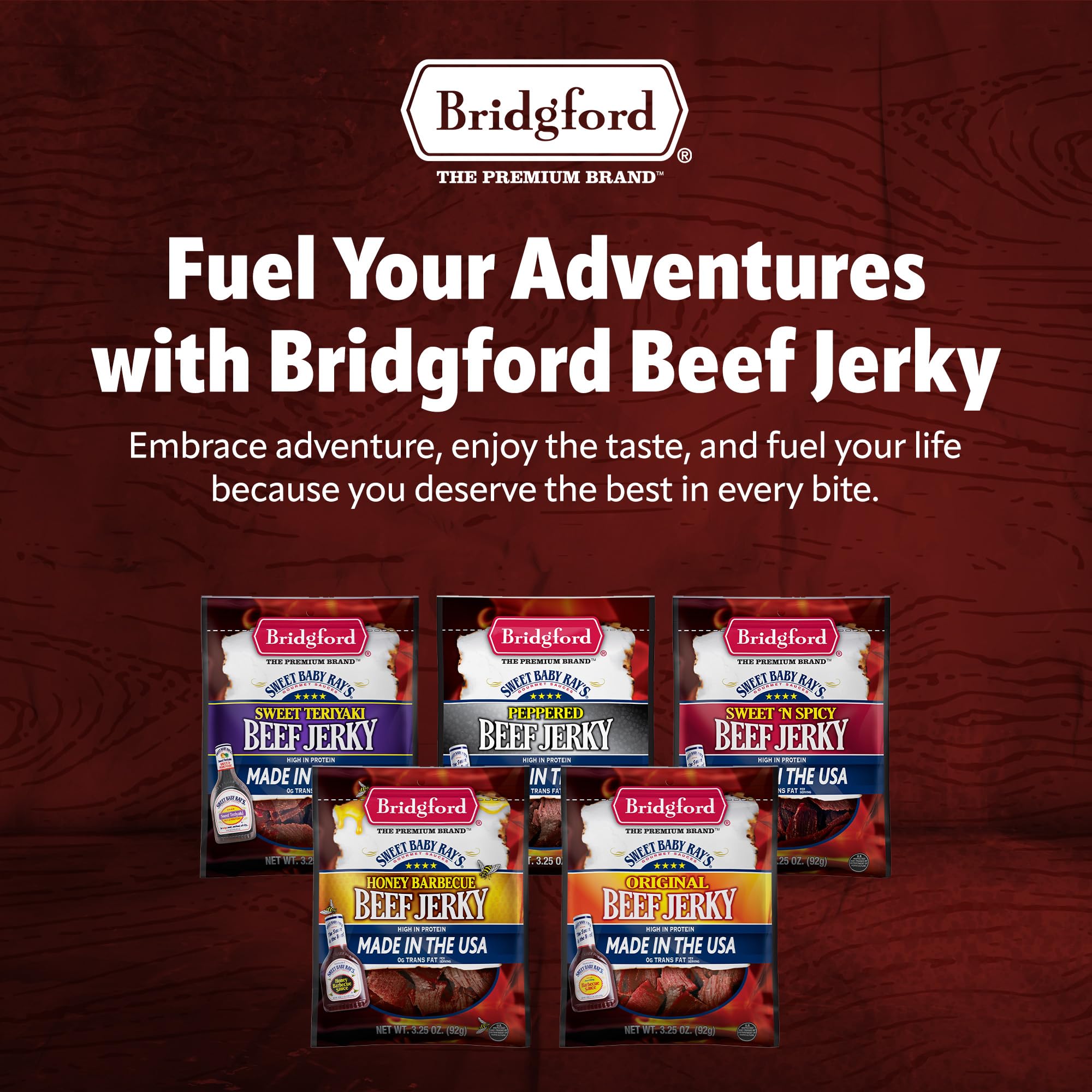 Bridgford tiras de jerky en plato, presentación apetecible