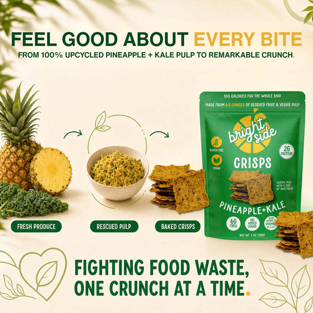 BRIGHT SIDE etiqueta nutricional y sellos vegano, sin gluten y kosher visibles