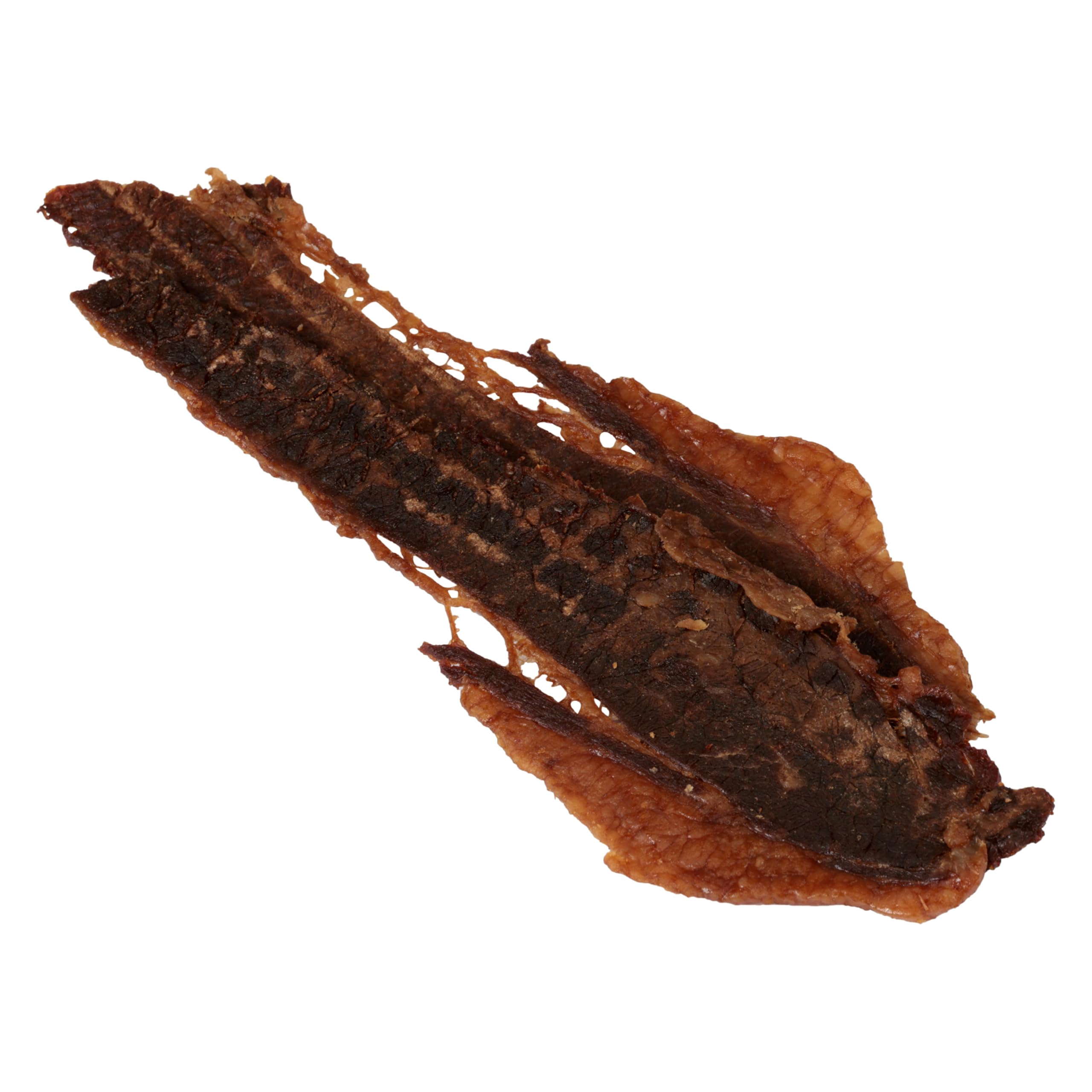 Brisket Chips Co bolsa abierta en mesa como merienda alta en proteína y baja en carbs