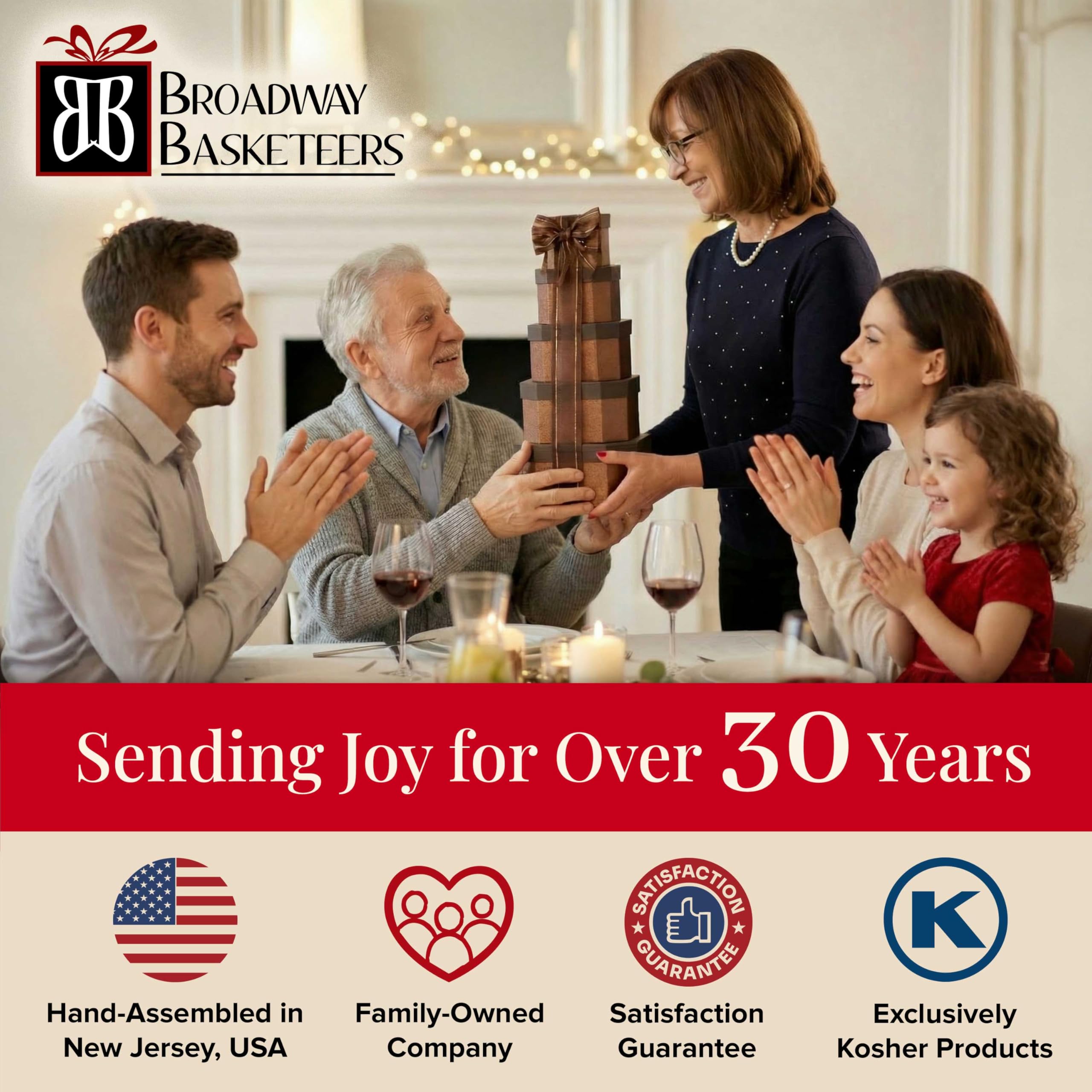 Broadway Basketeers torre en celebración mostrando cómo compartir en fiestas