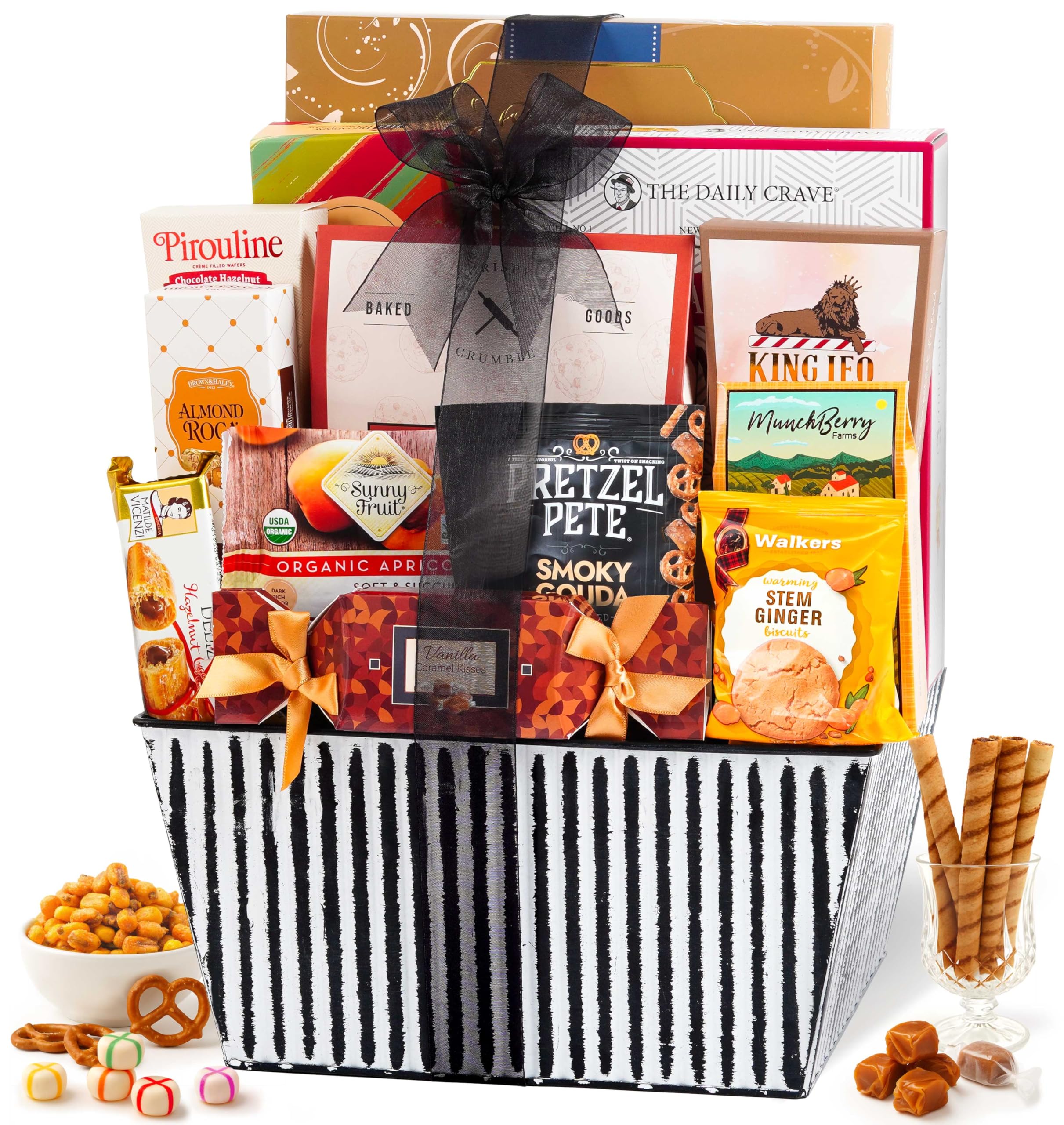 Broadway Basketeers vista frontal de la cesta, ideal para regalar
