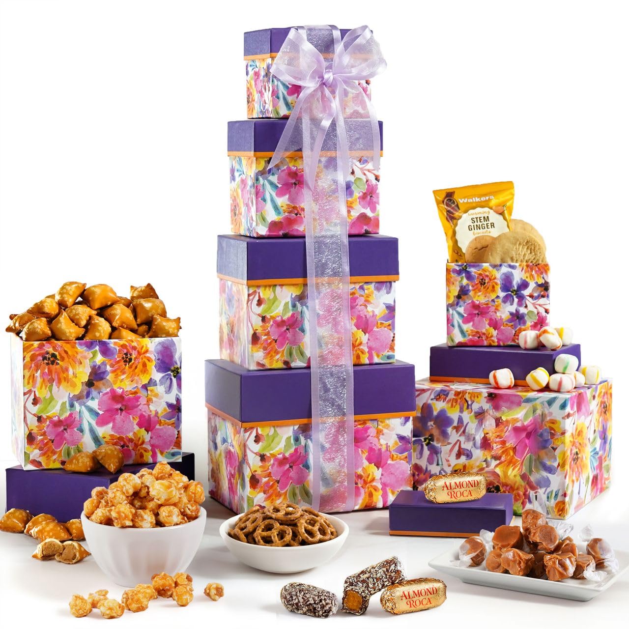 Broadway Basketeers torre frontal con lazo elegante y presentación lista para regalar