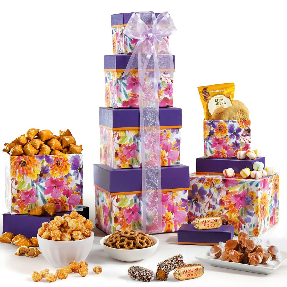 Broadway Basketeers torre frontal con lazo elegante y presentación lista para regalar