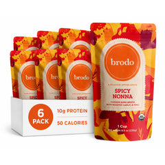 Brodo pouch frontal de Roasted Garlic & Chili Chicken mostrando conveniencia y sabor