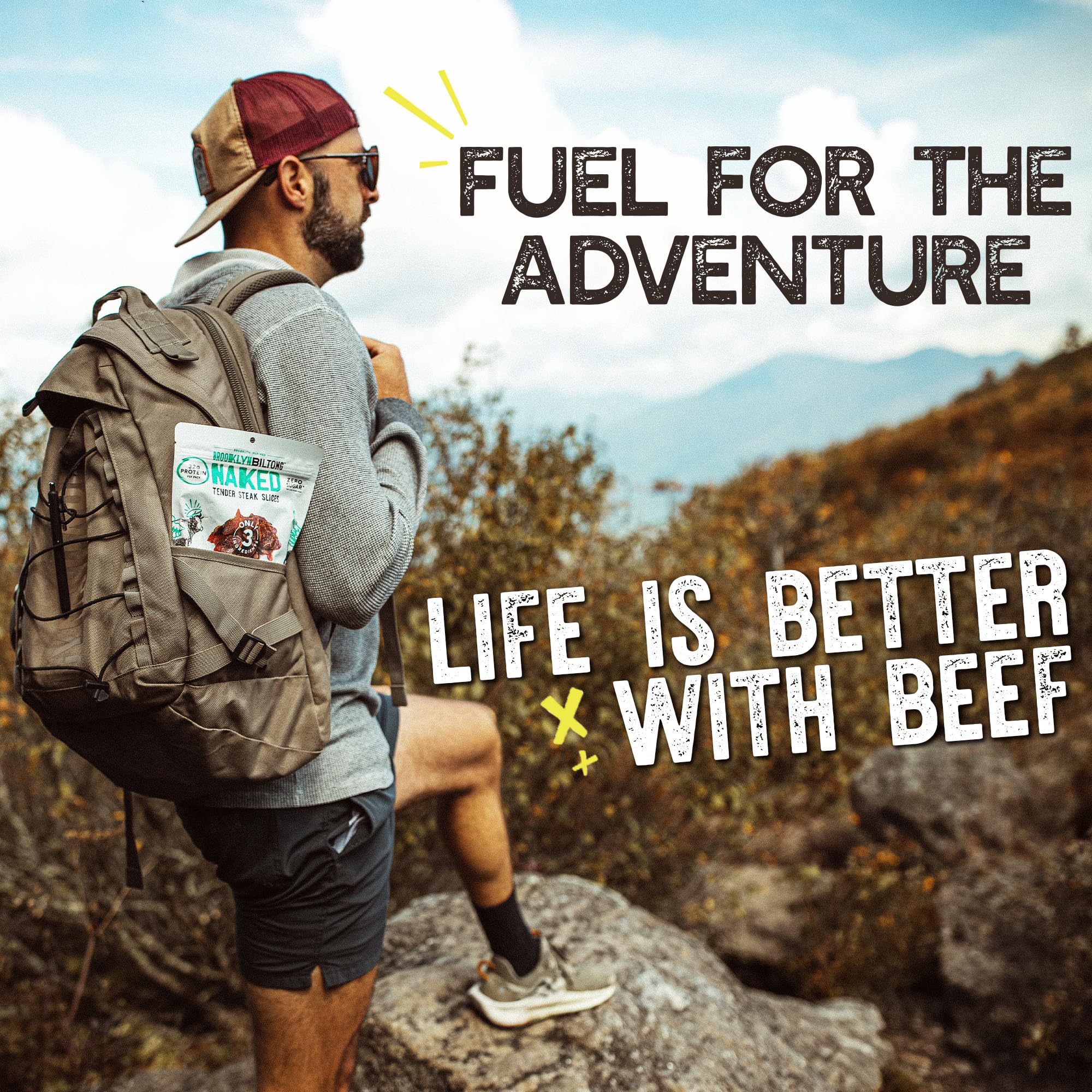 Brooklyn Biltong etiqueta con ingredientes simples y certificaciones claras