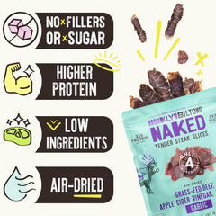 Brooklyn Biltong detalle de etiqueta que resalta ingredientes reales