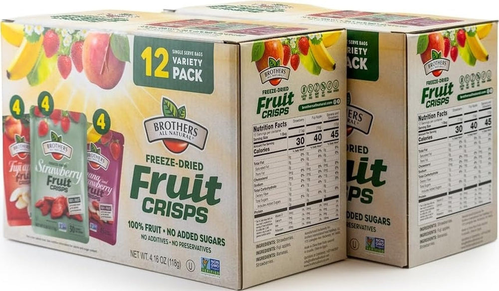 Brothers All Natural vista frontal del pack con 24 sobres, ideal para meriendas
