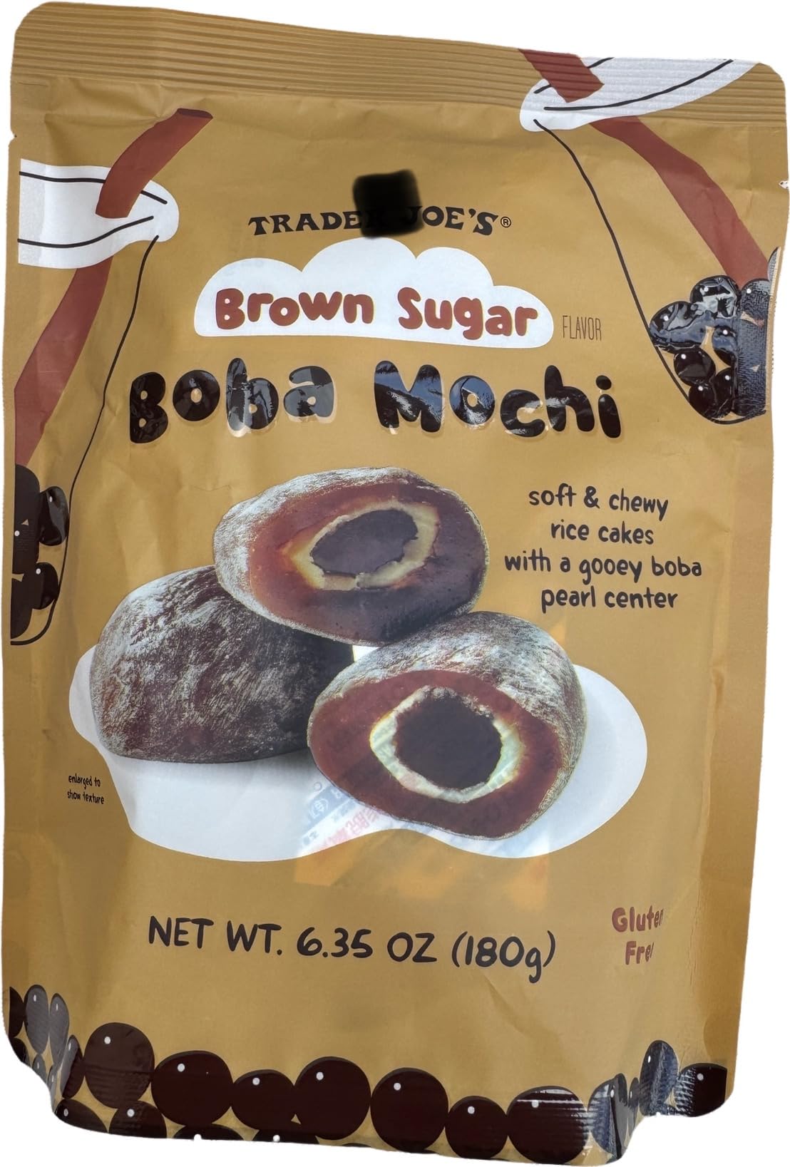 Brown Sugar Flavored Boba Mochi empaque frontal, presentación clara y lista para llevar