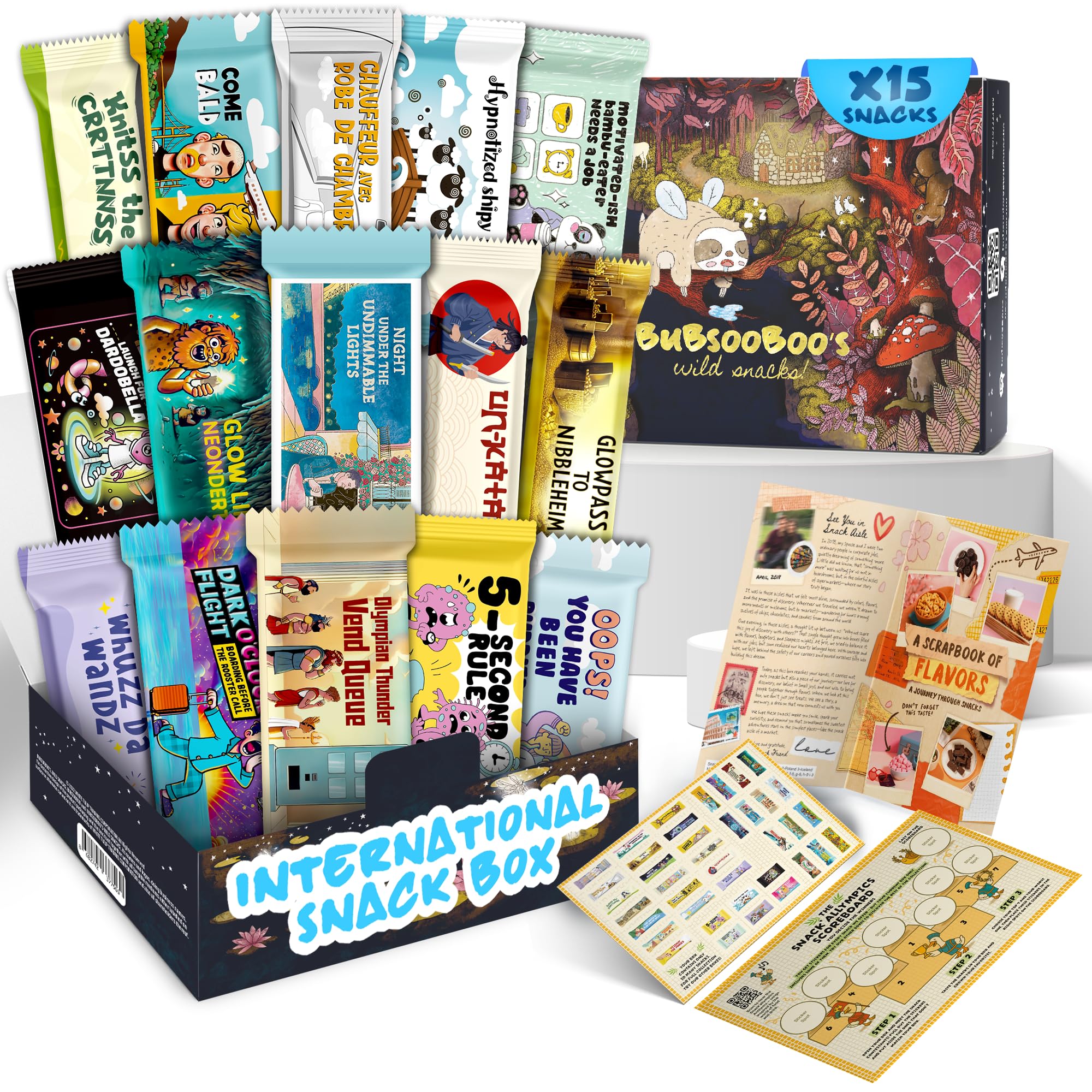 Bubsooboo's caja abierta con 12 snacks sorpresa y diversión visual
