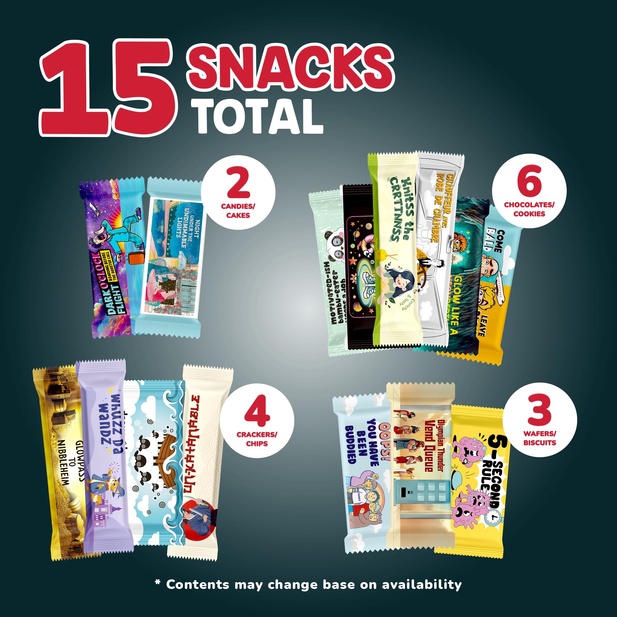 Bubsooboo's vista de snacks variados destacando texturas y colores