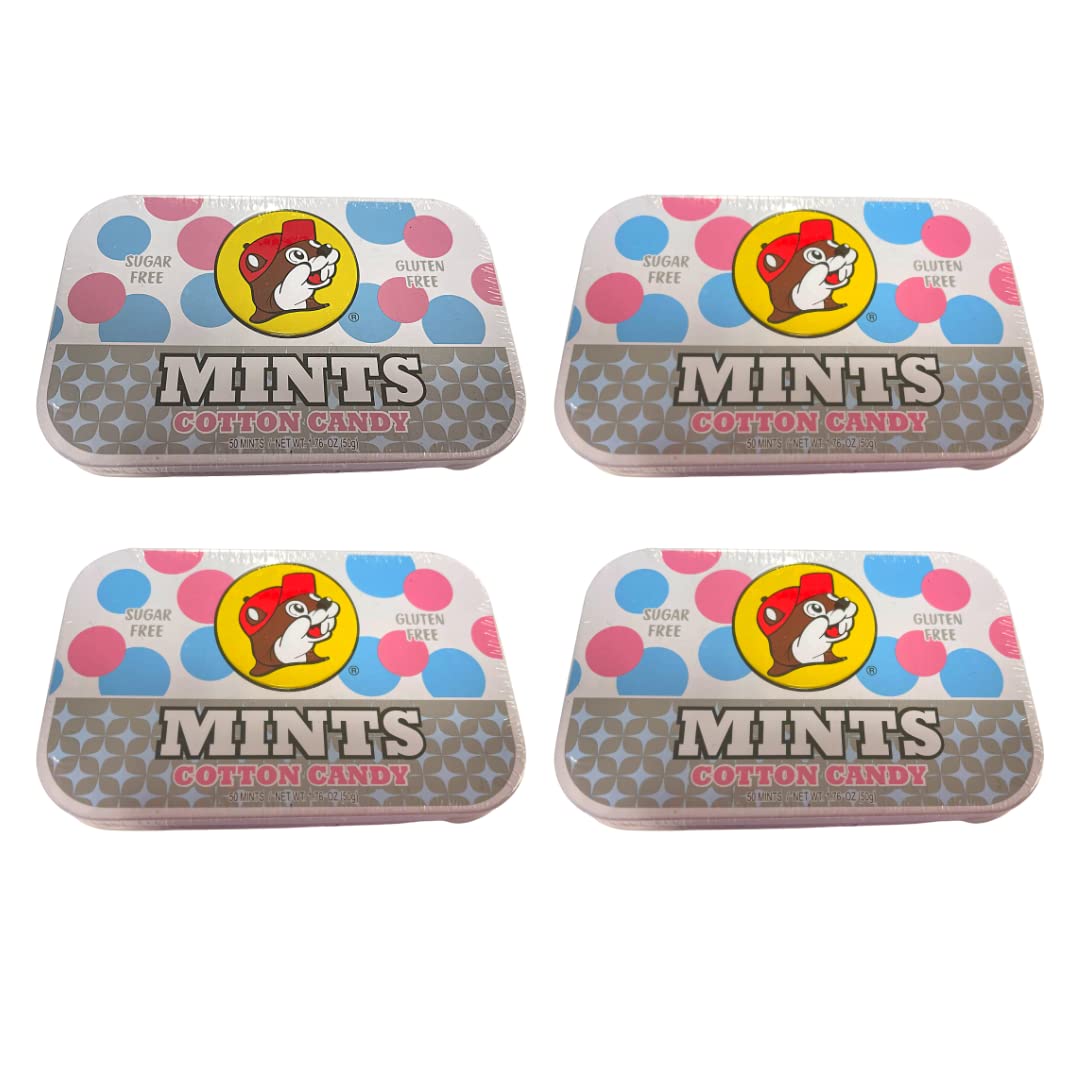 Buc-ee's lata frontal mostrando diseño y 50 mints, práctico para llevar