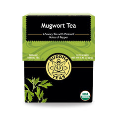 Buddha Teas empaque frontal mostrando artemisa y beneficio natural