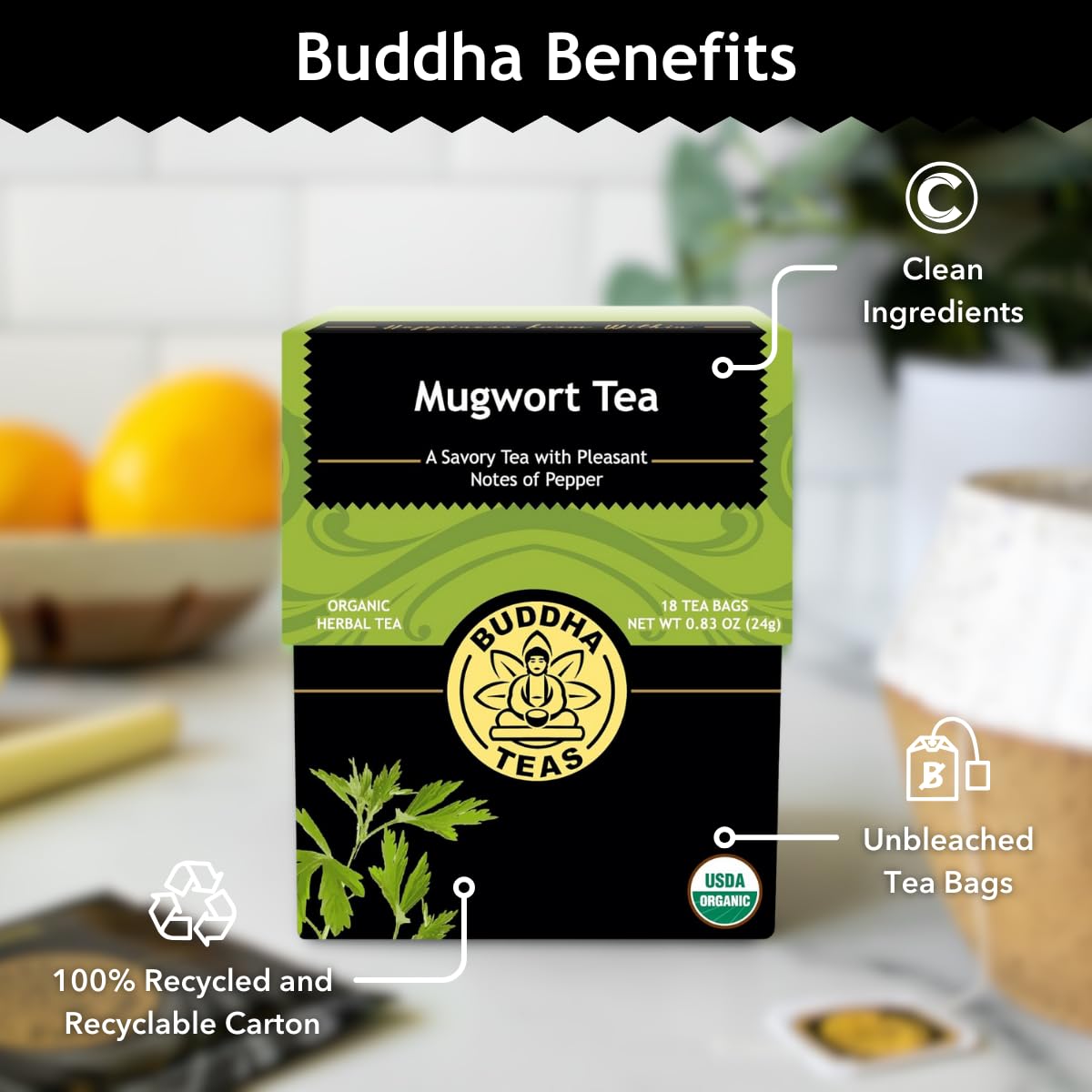 Buddha Teas infusión clara de artemisa con aspecto apetecible
