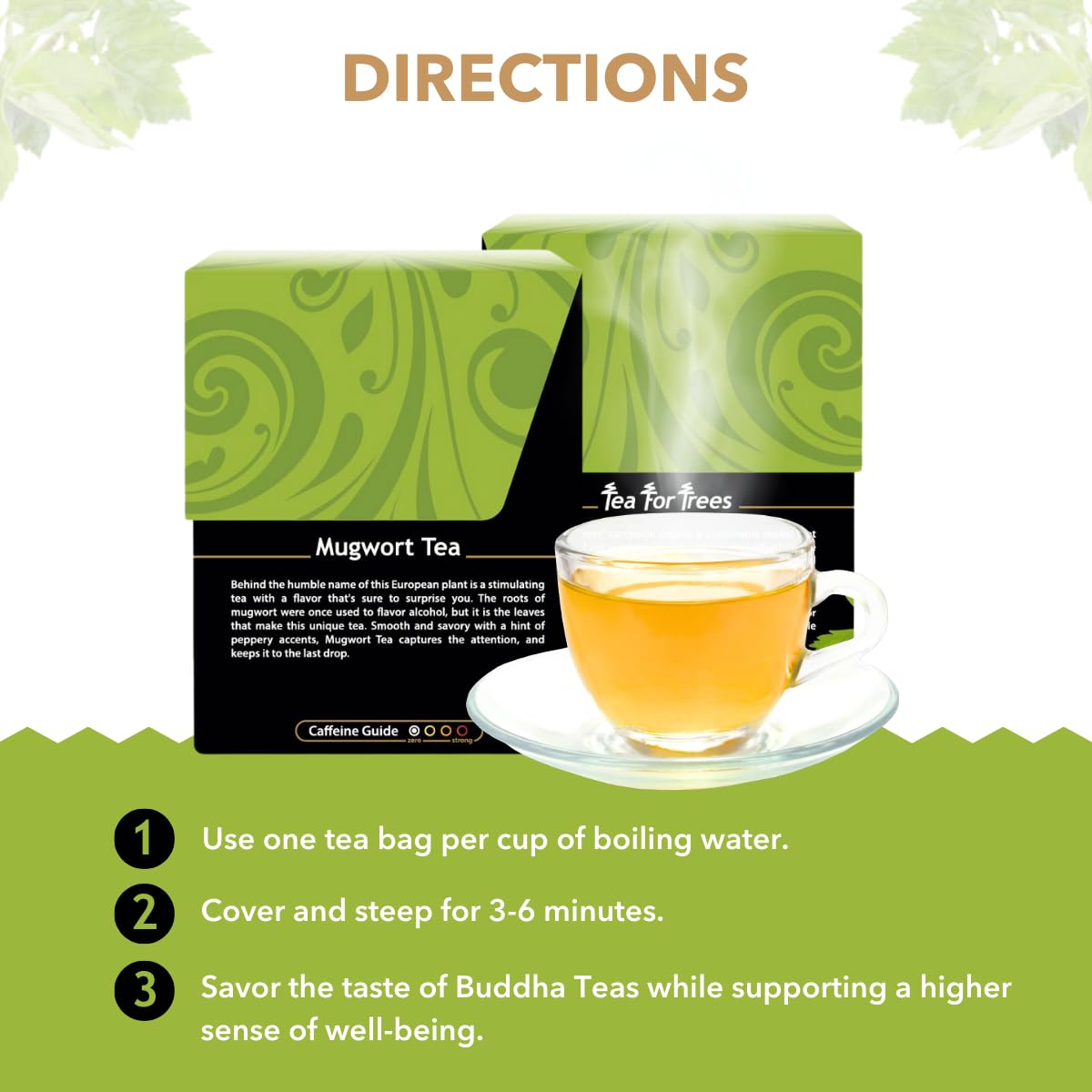 Buddha Teas taza humeante de artemisa para un momento relajante