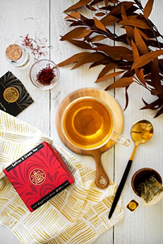 Buddha Teas escena de consumo en mesa, sugiere ritual relajante y experiencia premium