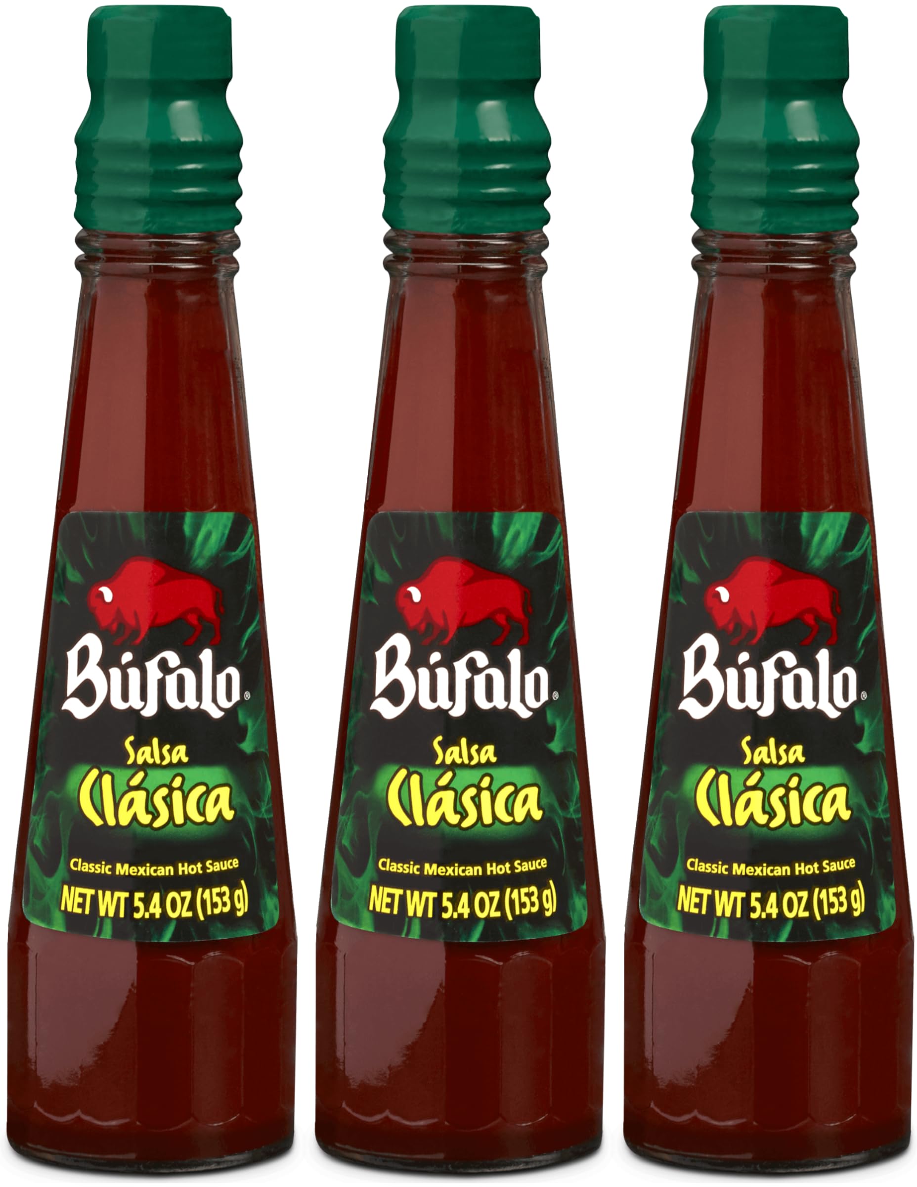Bufalo botella frontal de Salsa Clásica 5.4 oz mostrando etiqueta clara y uso fácil