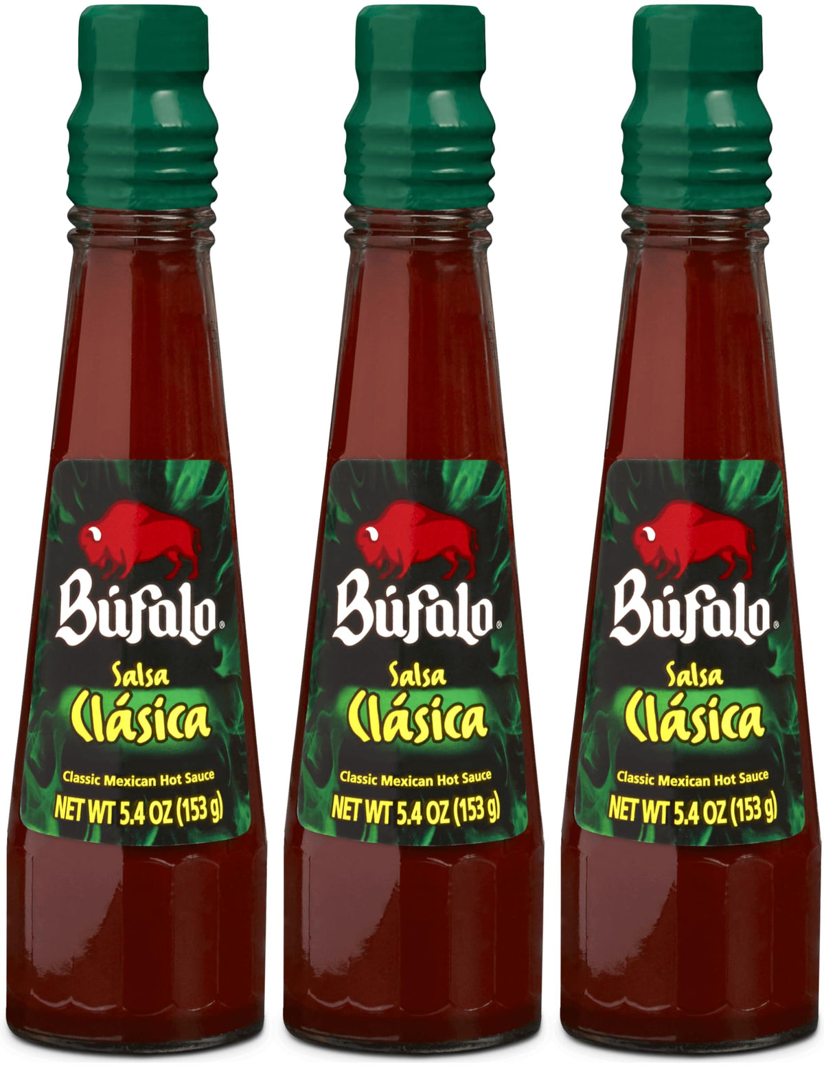 Bufalo botella frontal de Salsa Clásica 5.4 oz mostrando etiqueta clara y uso fácil