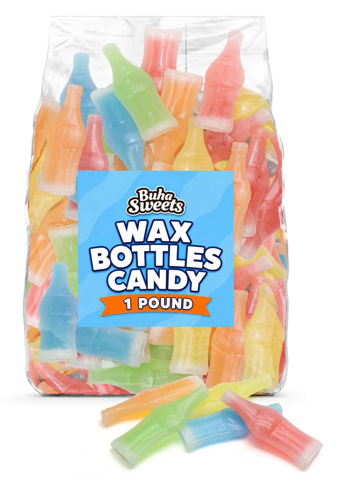 Buha Sweets empaque frontal de bolsa a granel, ideal para fiestas