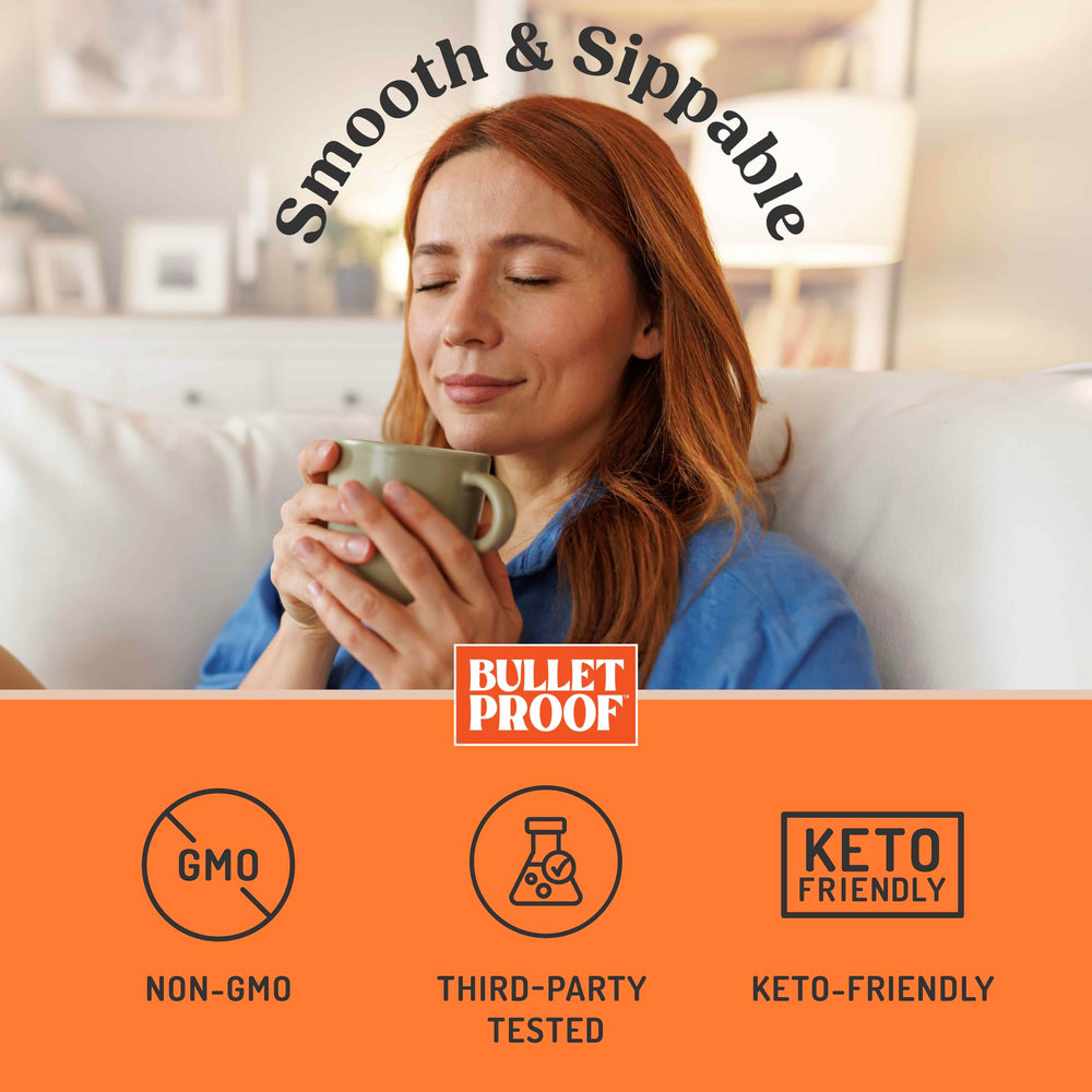 Bulletproof etiqueta de ingredientes destacando mantequilla grass-fed y MCT