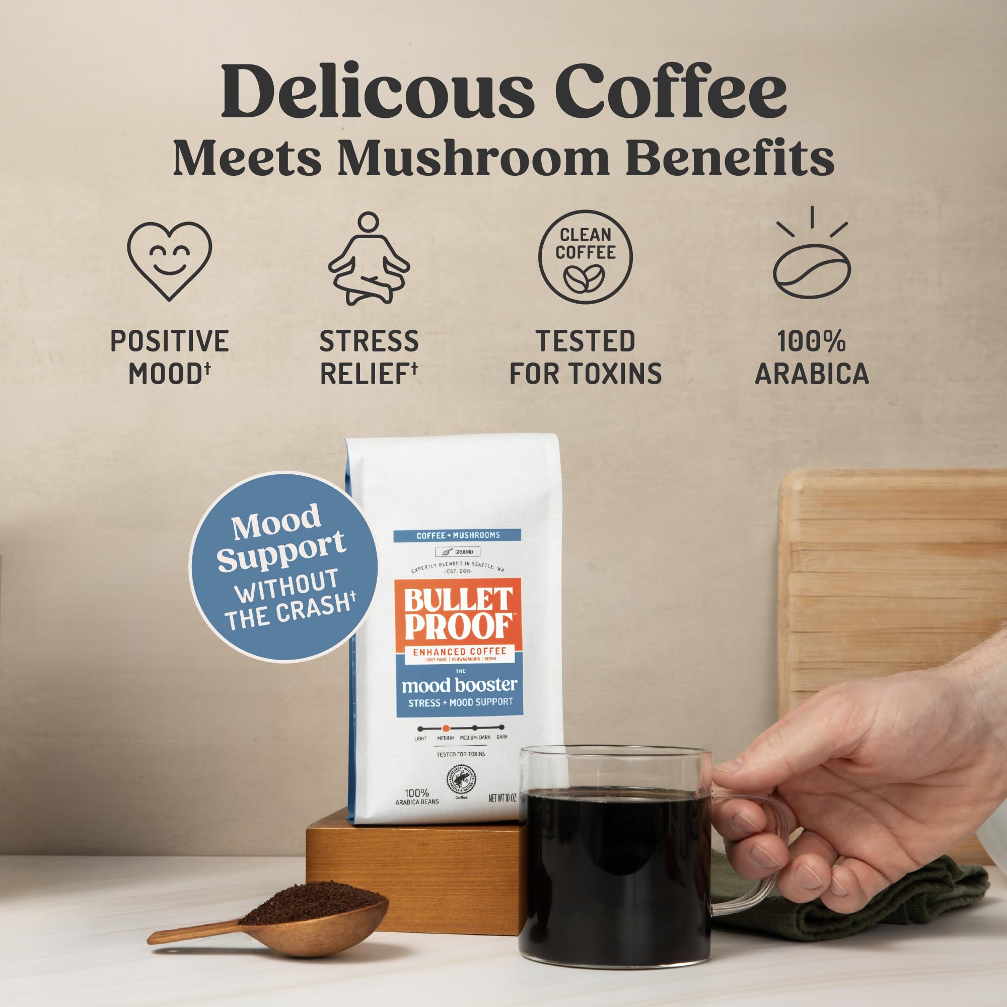 Bulletproof café molido textura fina ideal para métodos filtrados y espresso