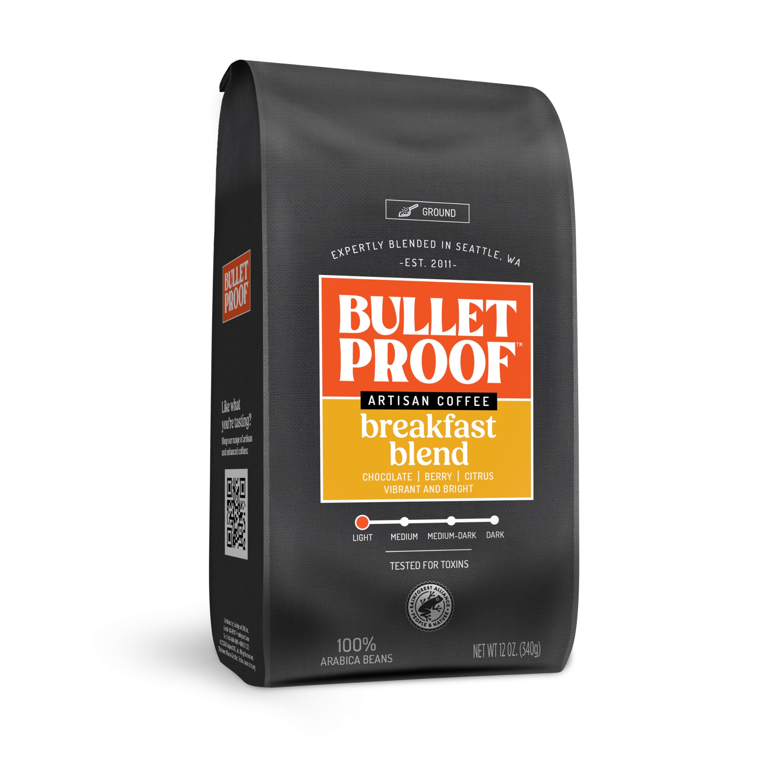 Bulletproof empaque delantero mostrando 12 oz y beneficio de café limpio