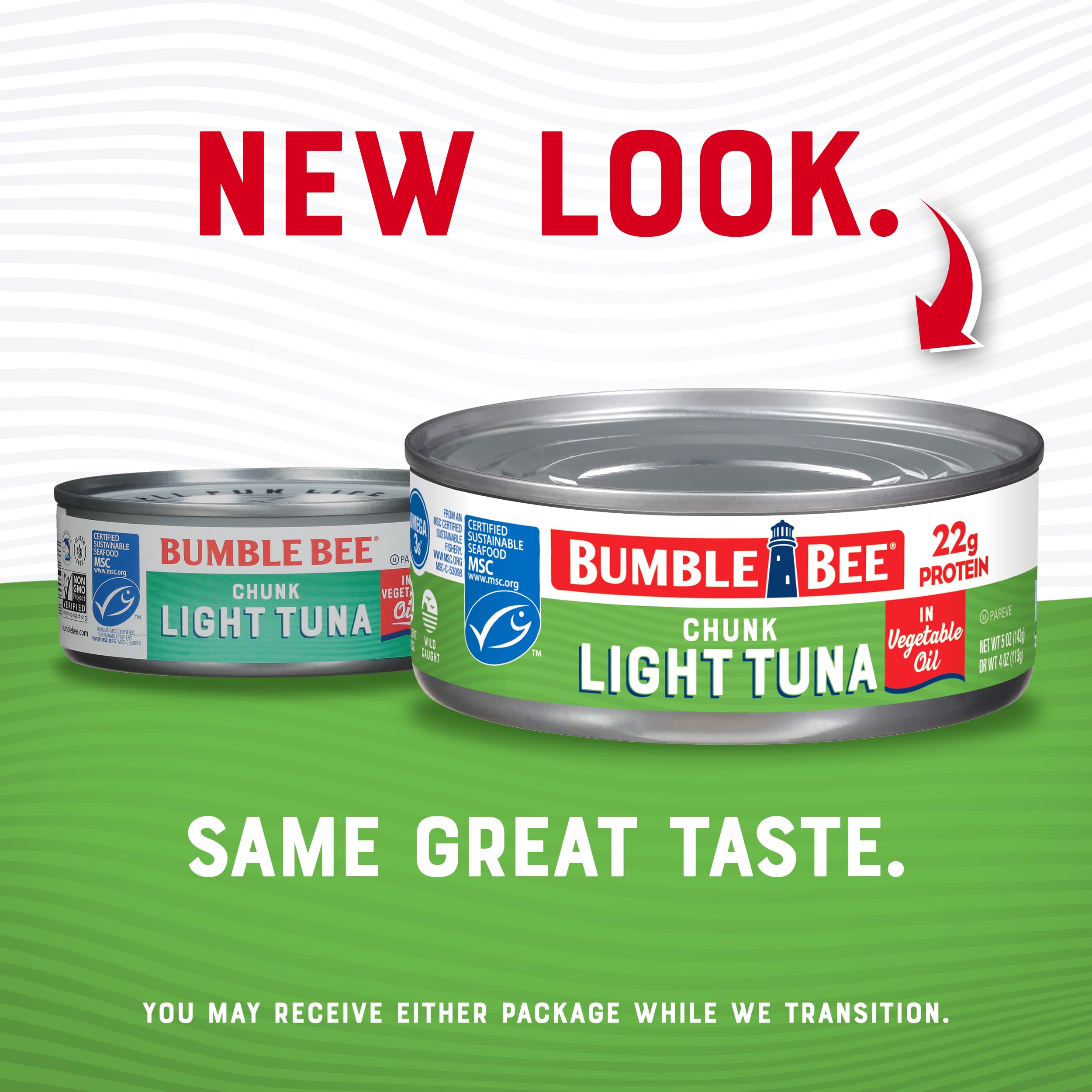 Bumble Bee etiqueta con certificaciones MSC Non-GMO y datos nutricionales