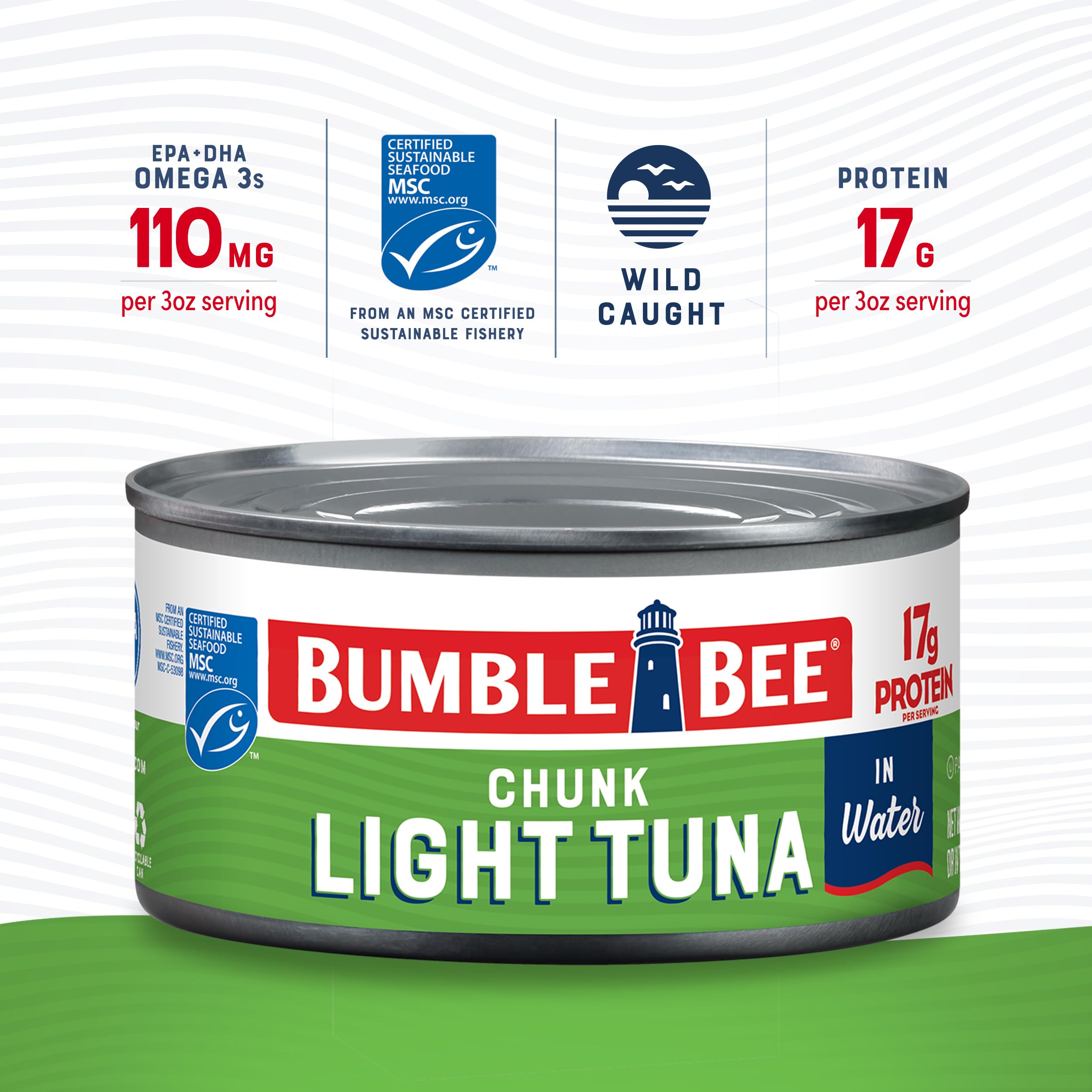 Bumble Bee lata abierta con atún en agua lista para usar y facilidad de preparación