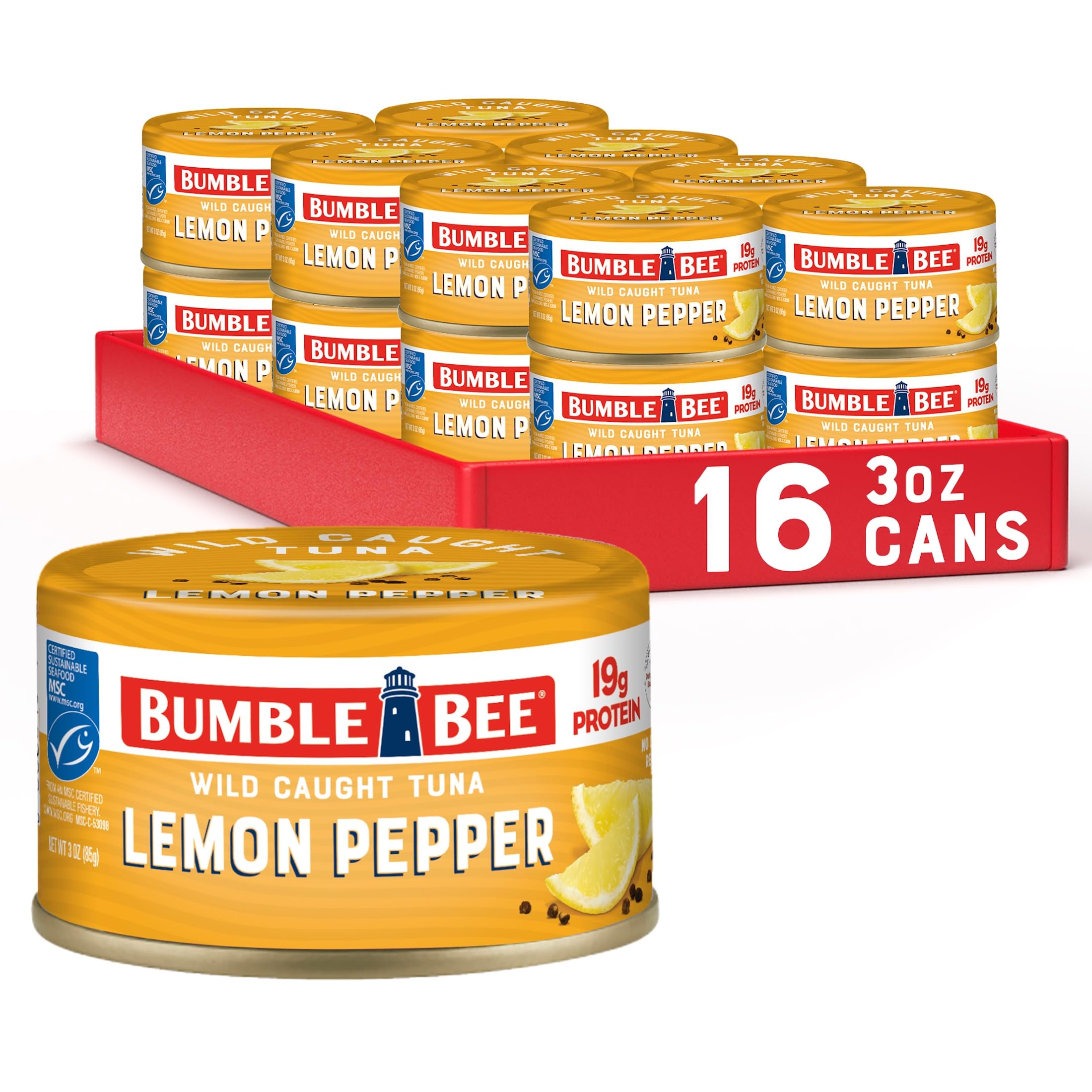 Bumble Bee lata frontal Lemon Pepper muestra diseño y conveniencia