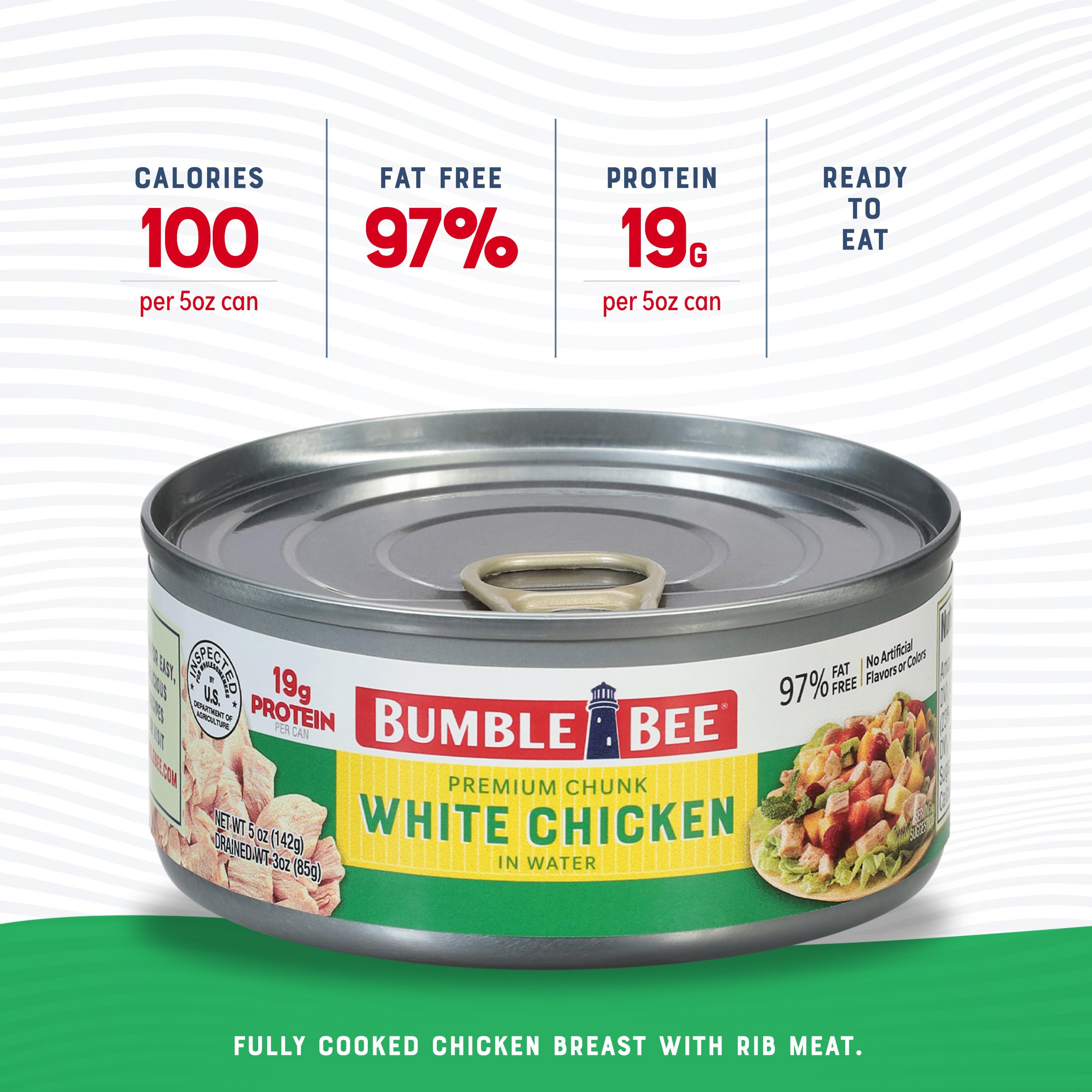 Bumble Bee trozos de pollo cerca que ilustran textura jugosa y calidad