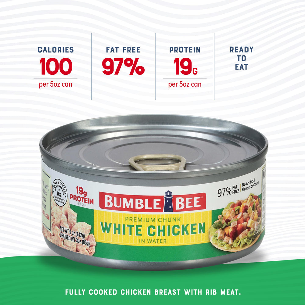 Bumble Bee trozos de pollo cerca que ilustran textura jugosa y calidad
