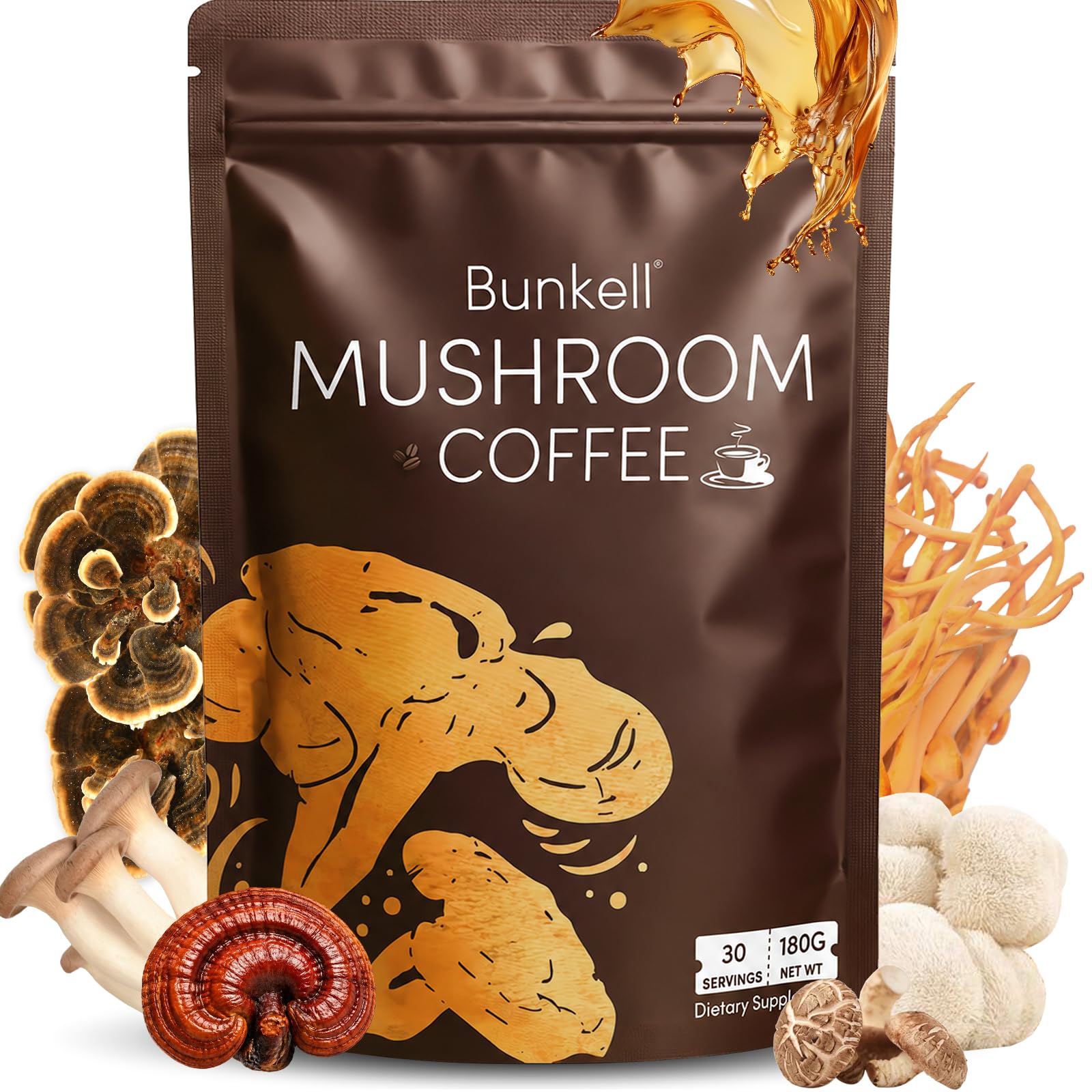 Bunkell caja frontal del producto que muestra diseño y porciones, útil para reconocer el envase