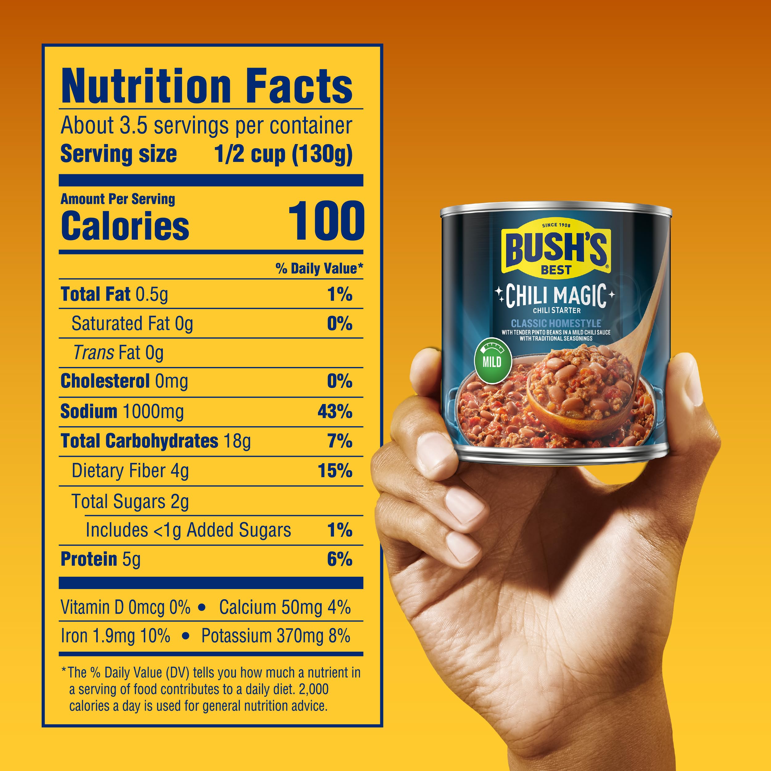 Bush's Best etiqueta con ingredientes y receta rápida visible