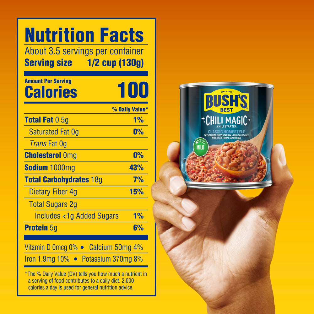 Bush's Best etiqueta con ingredientes y receta rápida visible