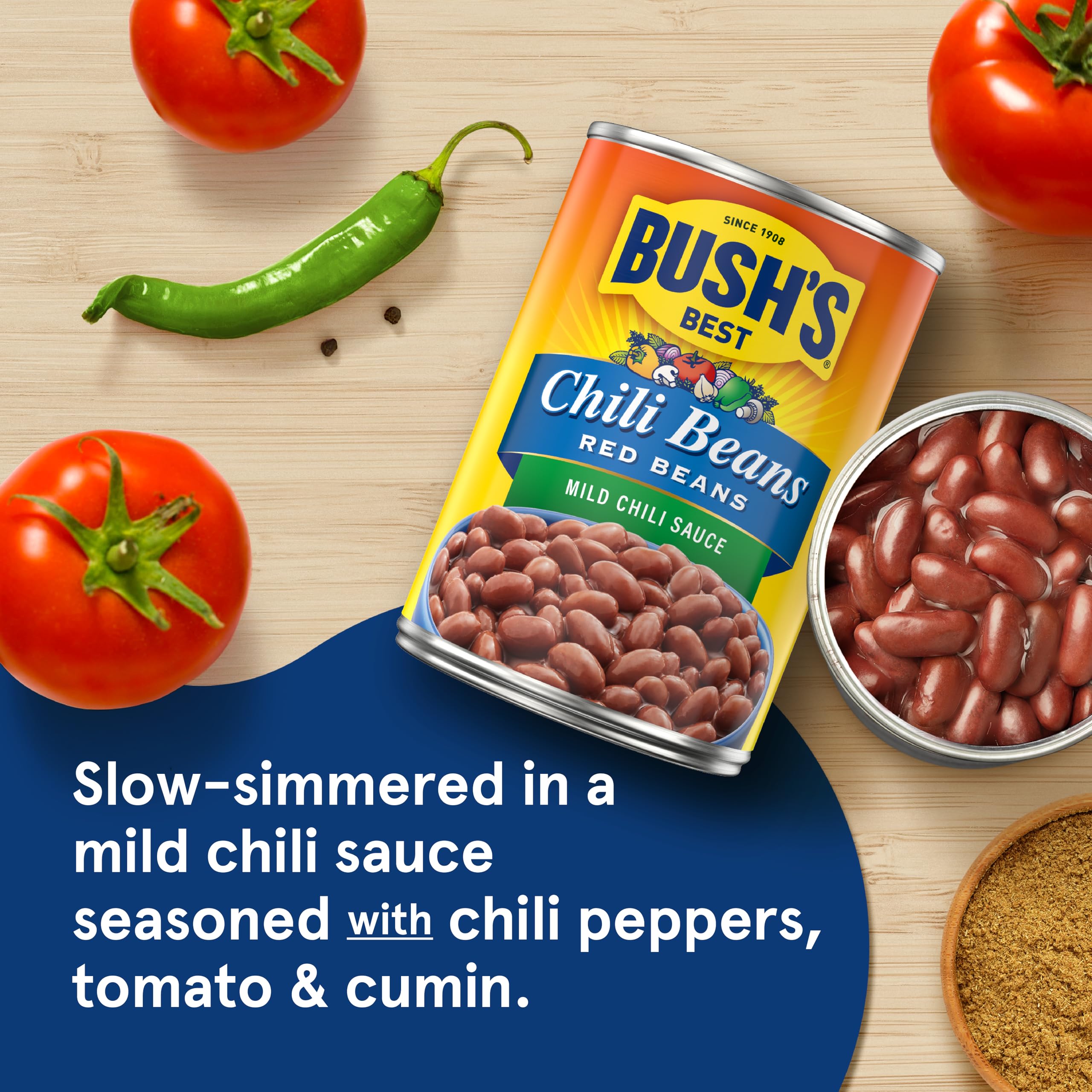Bush's Best frijoles servidos en un chili casero, añaden profundidad de sabor