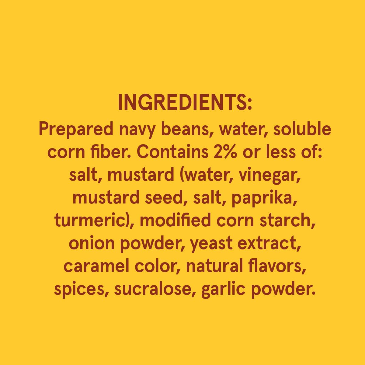 Bush's Best primer plano de ingredientes en etiqueta, sin gluten y sin lácteos