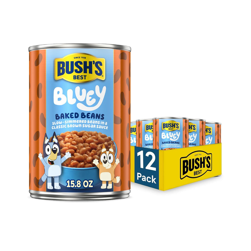 Bush's Best Bluey frente de lata mostrando el diseño y facilidad de uso