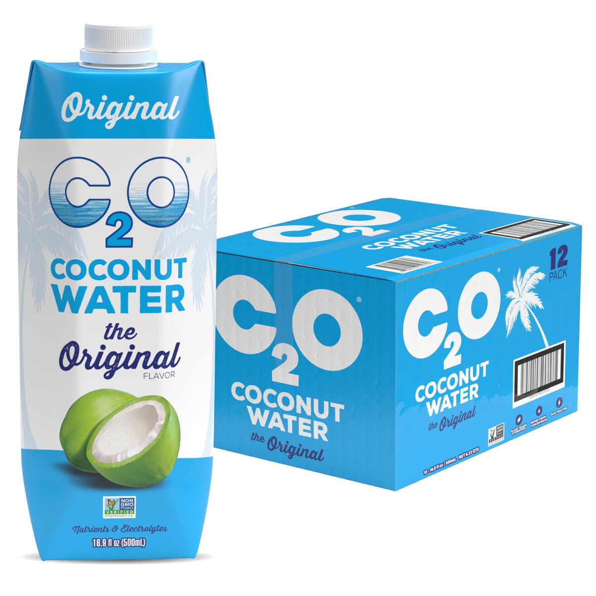 C2O embalaje frontal pack de 12 mostrando conveniencia y frescura