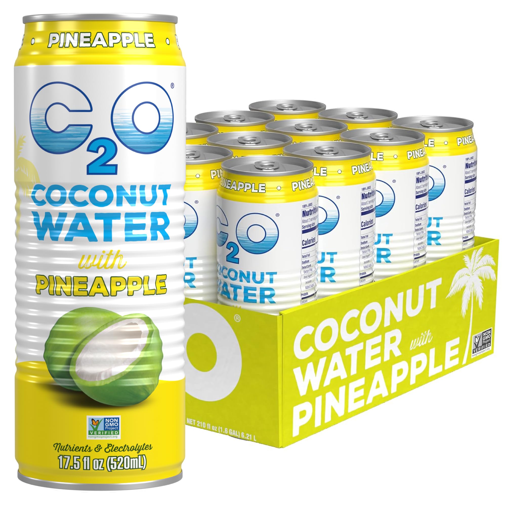 C2O lata delantera con piña mostrando la etiqueta y refresco natural