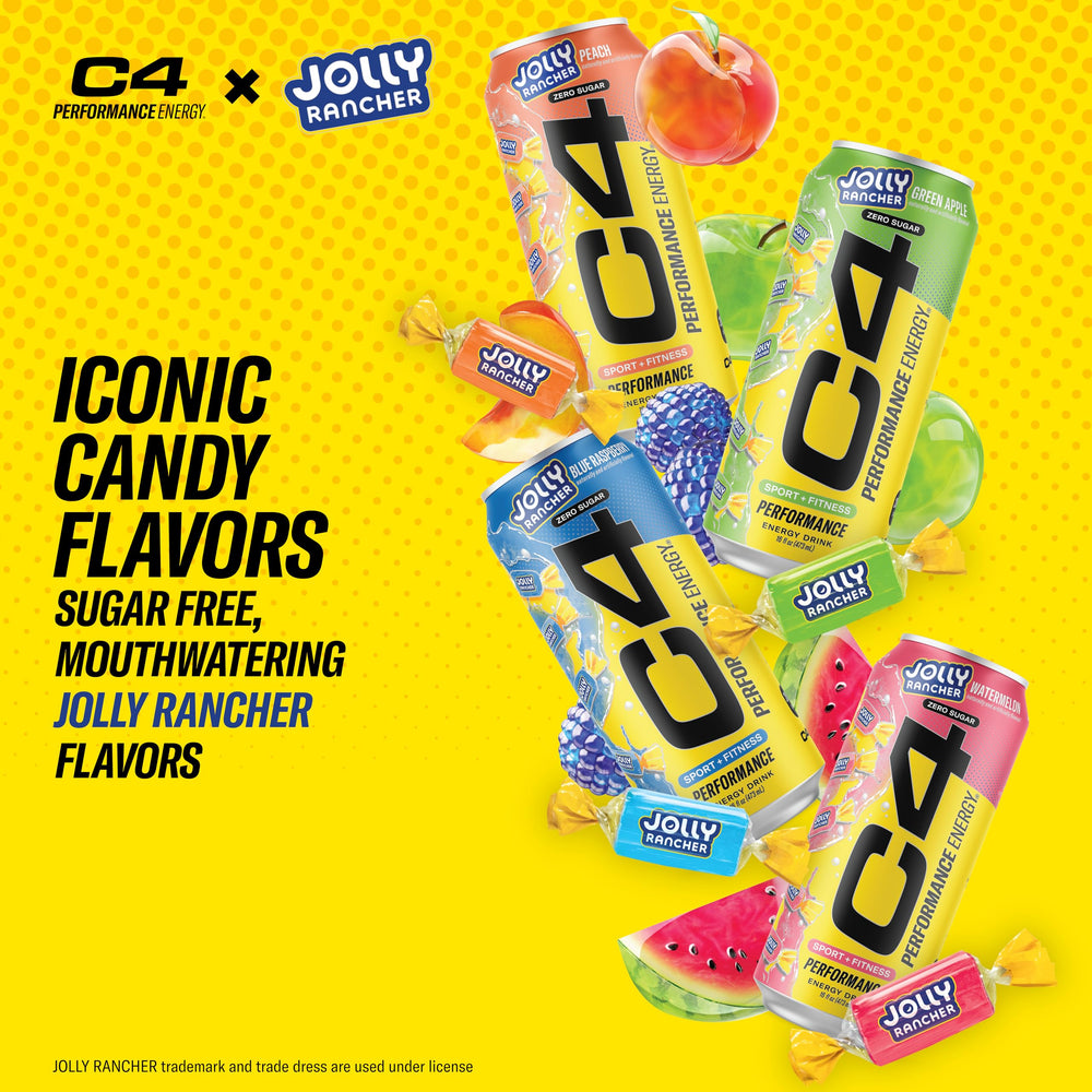 C4 lata en primer plano con etiqueta clara de 200 mg de cafeína
