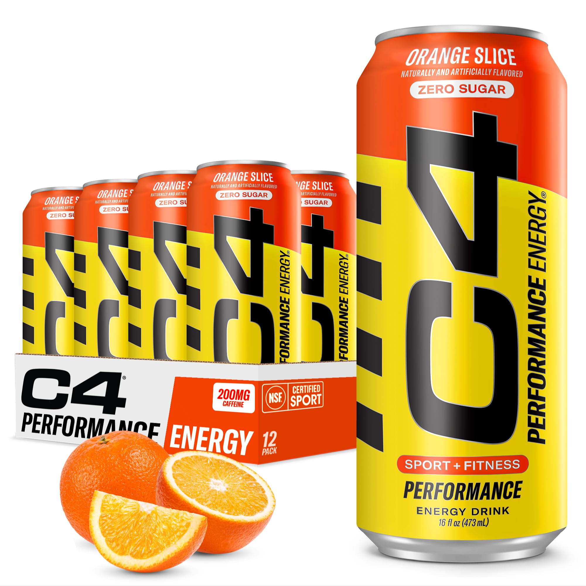 C4 lata Orange Slice frente mostrando diseño y energía cítrica