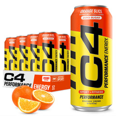C4 lata Orange Slice frente mostrando diseño y energía cítrica
