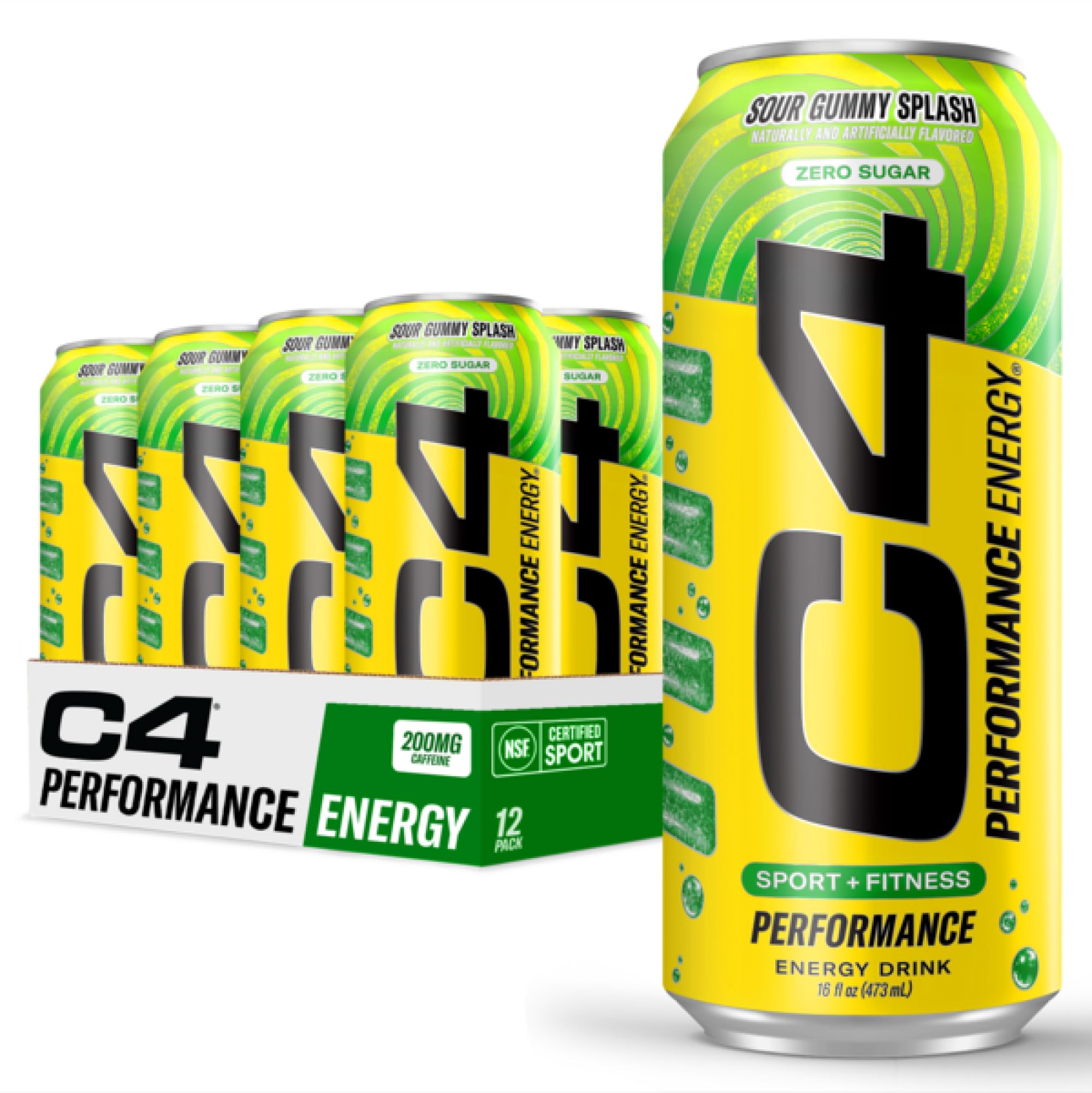C4 lata frontal Sour Gummy Splash mostrando diseño y energía