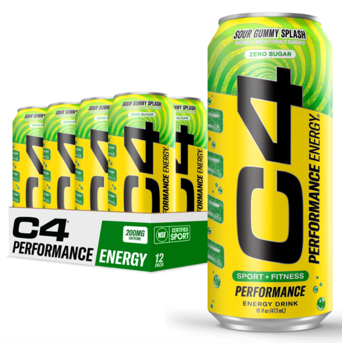C4 lata frontal Sour Gummy Splash mostrando diseño y energía