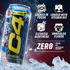 C4 pack de 12 latas apiladas, práctico para almacenamiento y uso continuo
