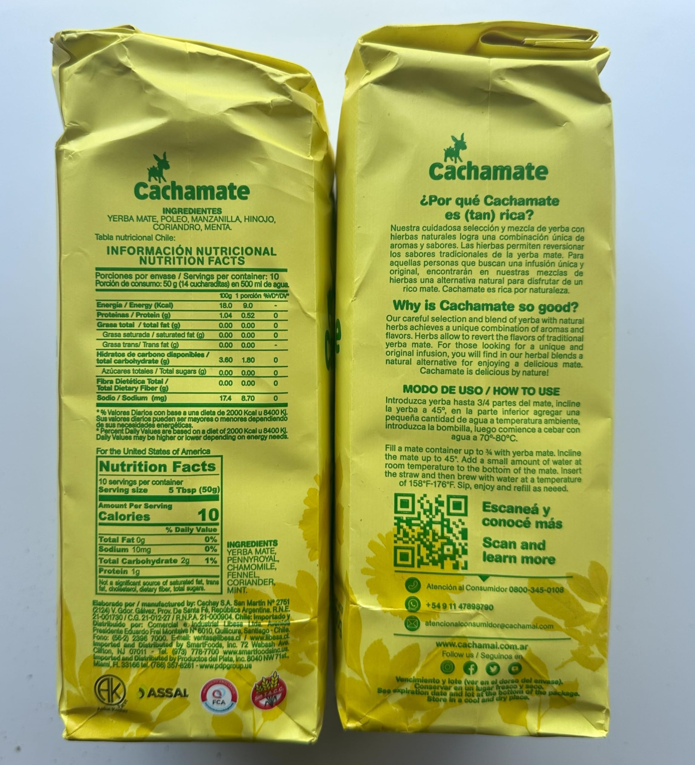 CACHAMATE comparación de tamaño del paquete 500 g mostrando escala útil