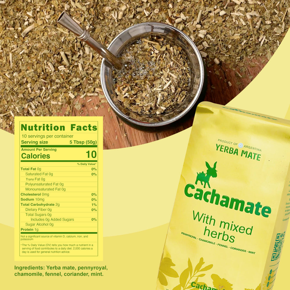 CACHAMATE detalle de hojas y hierbas muestra mezcla y textura aromática