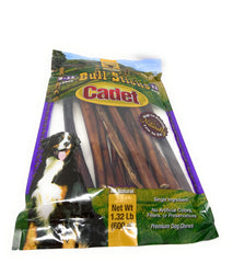 Cadet empaque frontal mostrando 12 bully sticks y beneficios claros