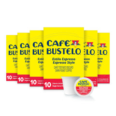 Café Bustelo caja frontal mostrando 60 cápsulas y marca visible para identificar producto
