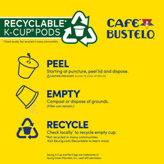 Café Bustelo cápsula K-Cup detalle del sello para extracción rápida