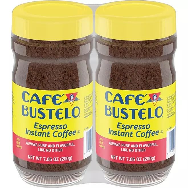 Cafe Bustelo frasco frontal mostrando el envase doble y ahorro